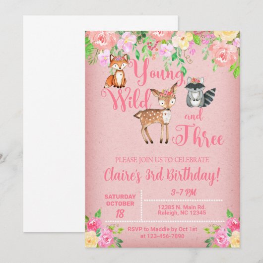 Jonge wilde en drie Woodland meisje uitnodigen. Kaart (Voorkant / Achterkant)