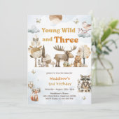 Jonge wilde en Drie Woodlanddieren 3e verjaardag Kaart (Staand voorkant)