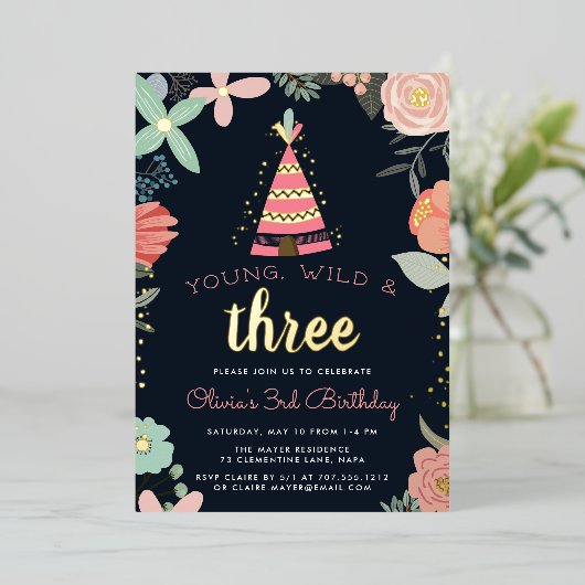 Jonge, Wilde en Driedaagse Partij Folie Uitnodiging (Staand Voorkant)