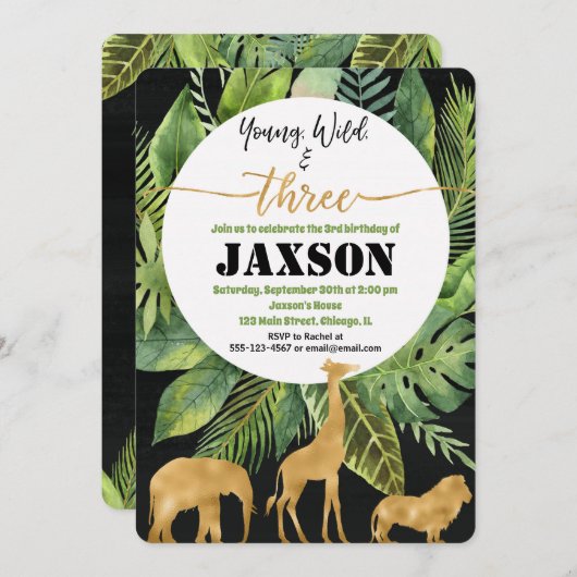 Jonge wilde en drieën verjaardagsdagsgoud kaart (Voorkant / Achterkant)