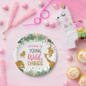 Jonge wilde en driejarige roze Safari-dieren Papieren Bordje (Feest)