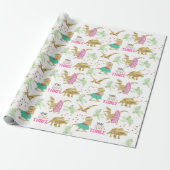 Jonge wilde en roze goud Dinosaur Birthday Cadeaupapier (Uitgerold)