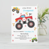 Jonge, wilde monstertrucks jongen verjaardag kaart (Staand voorkant)