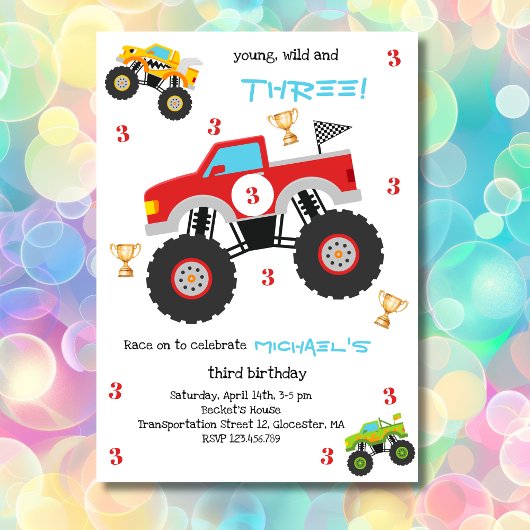 Jonge, wilde monstertrucks jongen verjaardag kaart