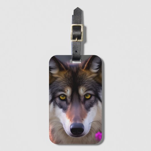 Jonge wolf in fuchsia roze bagagelabel (Voorkant (verticaal))