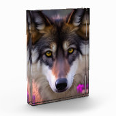 Jonge wolf in fuchsia roze bloemen fotoblokken (Links)