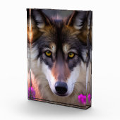 Jonge wolf in fuchsia roze bloemen fotoblokken (Rechts)