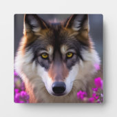 Jonge wolf in fuchsia roze bloemen fotoplaat (Voorkant)