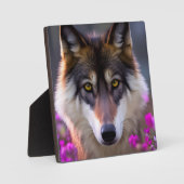 Jonge wolf in fuchsia roze bloemen fotoplaat (Voorkant)