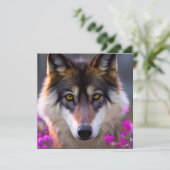 Jonge wolf in fuchsia roze bloemen kaart (Staand voorkant)