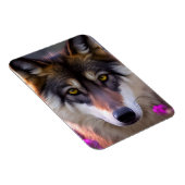 Jonge wolf in fuchsia roze bloemen magneet (Rechterzijde)