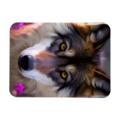 Jonge wolf in fuchsia roze bloemen magneet (Horizontaal)