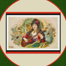 jonge zigeunervrouw die gitaar Briefkaart speelt