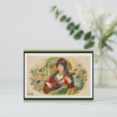 jonge zigeunervrouw die gitaar speelt briefkaart (Staand voorkant)