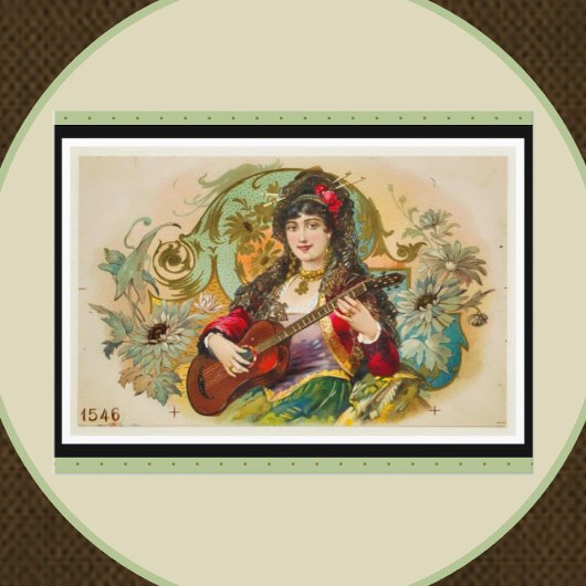 jonge zigeunervrouw die gitaar speelt briefkaart