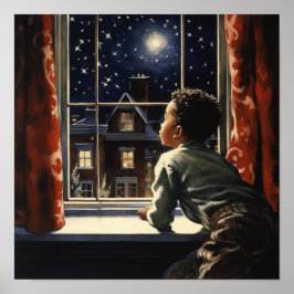 Jonge zwarte jongen bij raam - Christmas Night Won Poster