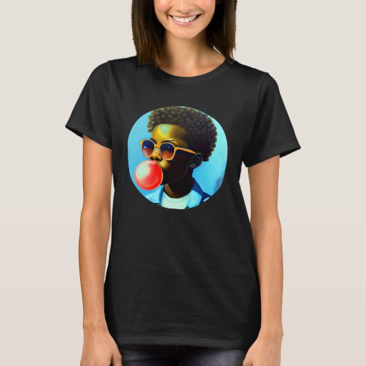 Jonge zwarte jongen vreugde Bubble Gum pret Afrika T-shirt (Voorkant)