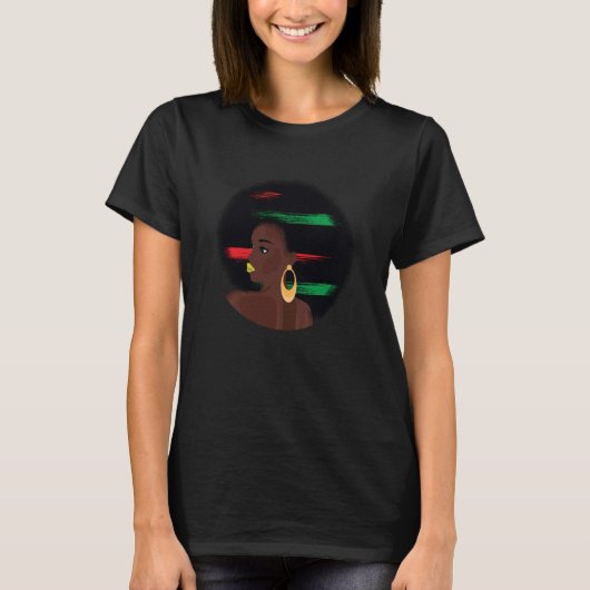 Jonge Zwarte Koningin Pan Afrikaanse Cultuur Zwart T-shirt (Voorkant)