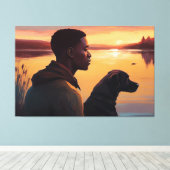Jonge zwarte man en zijn hond canvas afdruk (Insitu (Houten vloer))