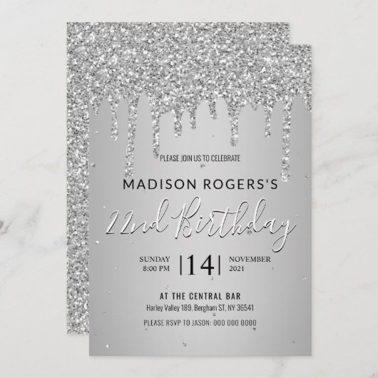 Jonge zwelder of dame glitter-uitnodiging kaart (Voorkant / Achterkant)