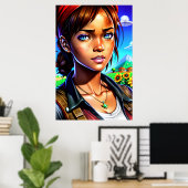 Jongedame in het boerderij | AI Art Poster (Thuiskantoor)