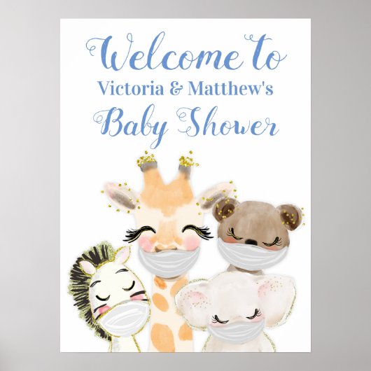 Jongedieren met maskers Baby shower Poster (Voorkant)