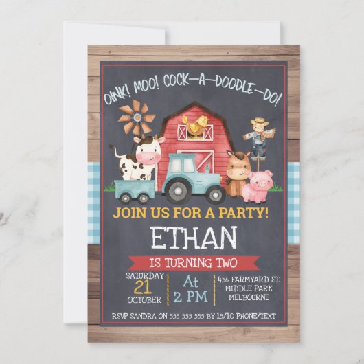 Jongeendieren Chalkboard Birthday Invitation Kaart (Voorkant)