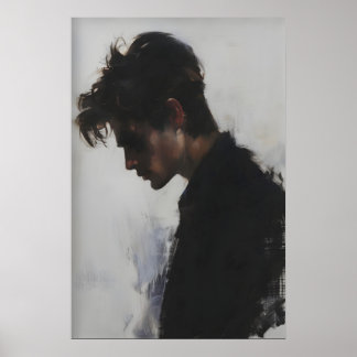 Jongeman Zijprofiel Portretschildering, Donker Poster