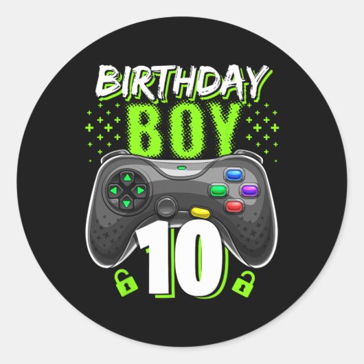 Jongen 10 Video Game Controller Gamer 10e verjaard Ronde Sticker (Voorkant)