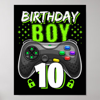 Jongen 10 Videospel Controller Gamer 10e verjaarda Poster