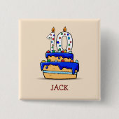 Jongen 10e verjaardag, 10 op de zoete blauwe Cake Vierkante Button 5,1 Cm (Voorkant)
