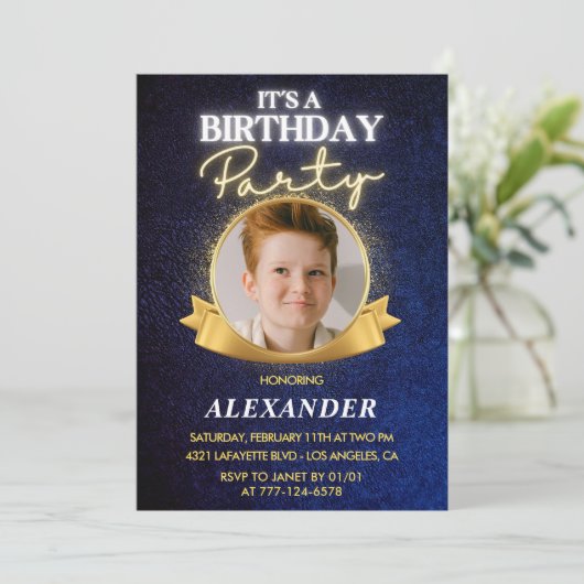 Jongen 10e verjaardag uitnodigingen Elegant Chic F (Staand voorkant)