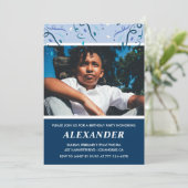 Jongen 10e verjaardag uitnodigingen Foto Navy Blue (Staand voorkant)