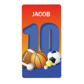 Jongen 10th Birthday Sports Balls Etiket (Voorkant)