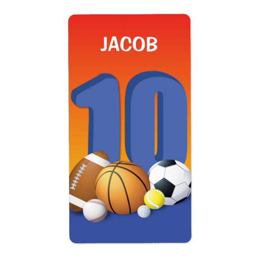 Jongen 10th Birthday Sports Balls Etiket (Voorkant)