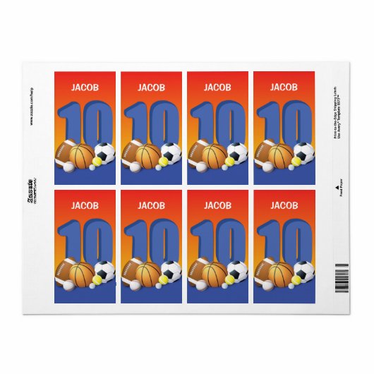 Jongen 10th Birthday Sports Balls Etiket (Full Sheet)