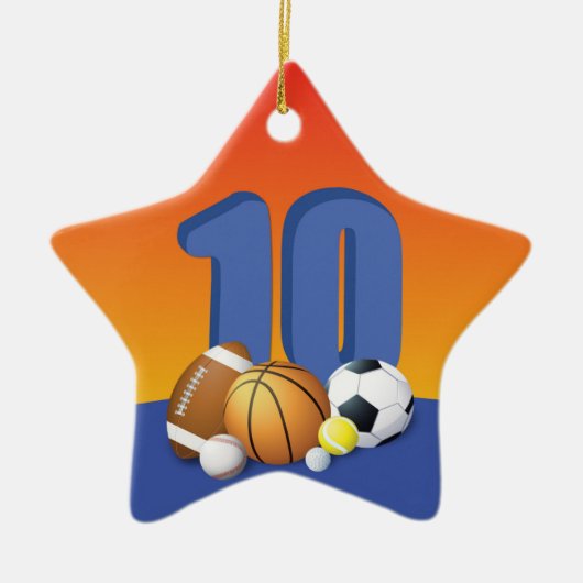 Jongen 10th Birthday Sports Balls Keramisch Ornament (Voorkant)