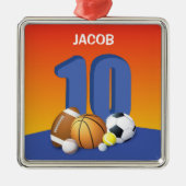 Jongen 10th Birthday Sports Balls Metalen Ornament (Voorkant)