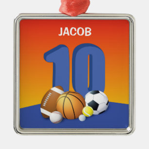 Jongen 10th Birthday Sports Balls Metalen Ornament