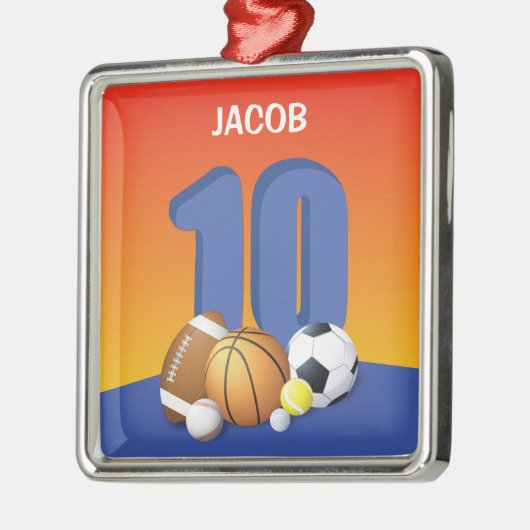 Jongen 10th Birthday Sports Balls Metalen Ornament (Links)