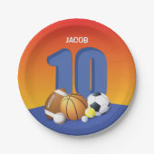 Jongen 10th Birthday Sports Balls Papieren Bordje (Voorkant)