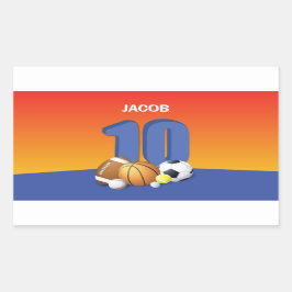 Jongen 10th Birthday Sports Balls Rechthoekige Sticker