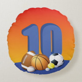 Jongen 10th Birthday Sports Balls Rond Kussen