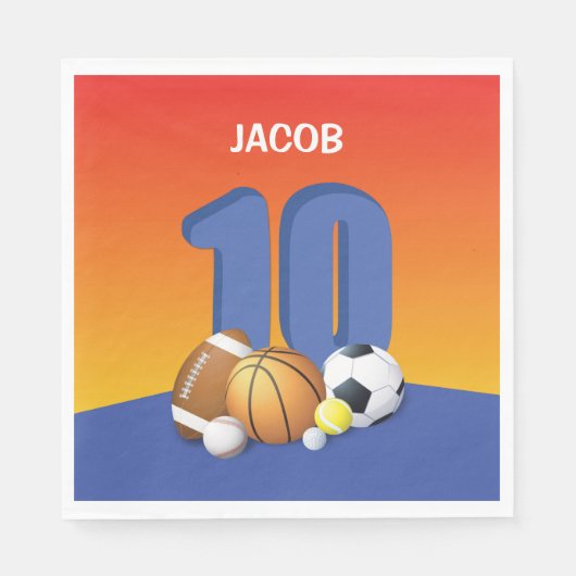 Jongen 10th Birthday Sports Balls Servet (Voorkant)