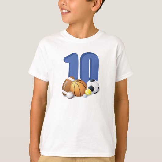Jongen 10th Birthday Sports Balls T-shirt (Voorkant)