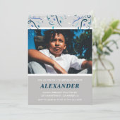 Jongen 11e verjaardagsuitnodiging Confetti Photo N Kaart (Staand voorkant)
