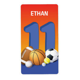 Jongen 11th Birthday Sports Balls Etiket
