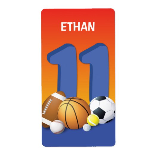Jongen 11th Birthday Sports Balls Etiket (Voorkant)