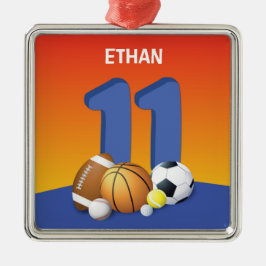 Jongen 11th Birthday Sports Balls Metalen Ornament