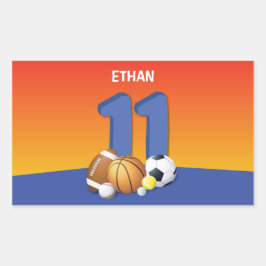 Jongen 11th Birthday Sports Balls Rechthoekige Sticker